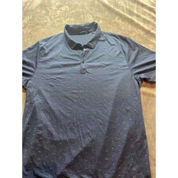 Travis Mathew Golf Polo Shirt‎ Mens XL Blue Red Geometric Short Sleeve Stretch - Picture 1 of 7